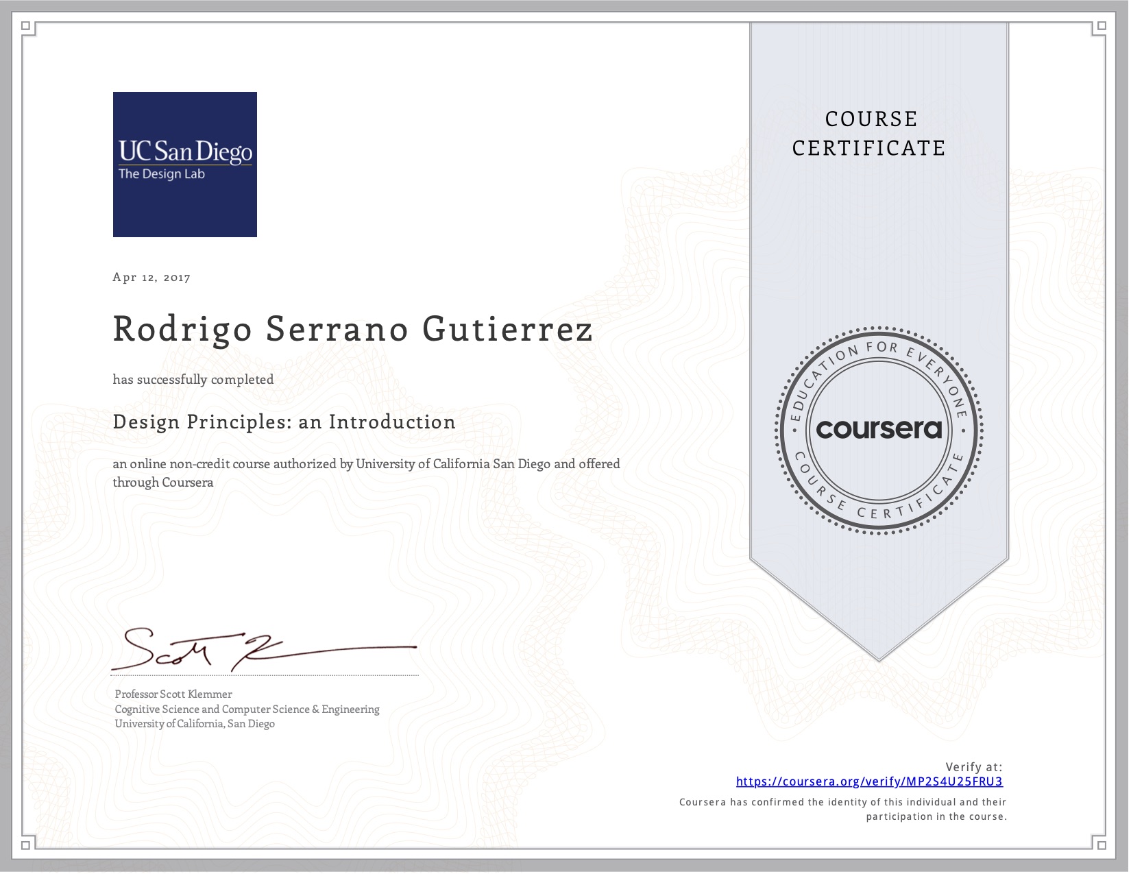 Principal Designer Course Certificate The Digital Diploma Wall – Rodrigo Serrano